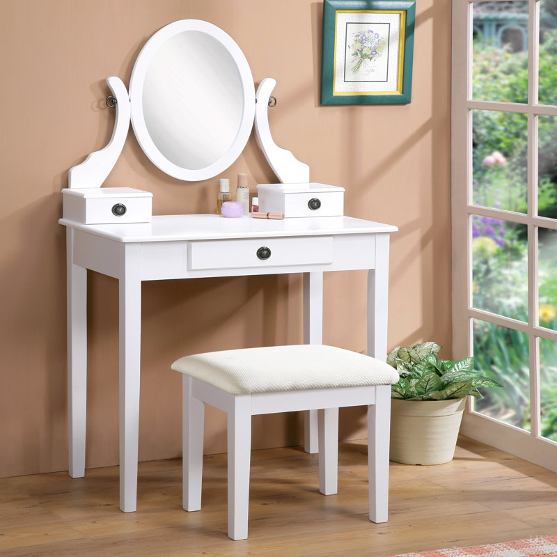 Ensemble coiffeuse et tabouret de maquillage, Blanc