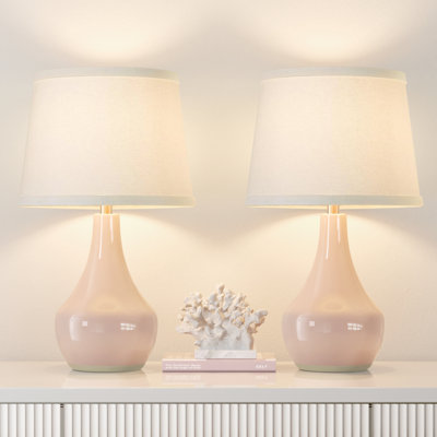 19.5'' Pink Ceramic Bedside Lamp for Living Room with Rocker Switch