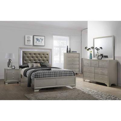 Ensemble de chambre à coucher à panneau champagne 5 pièces