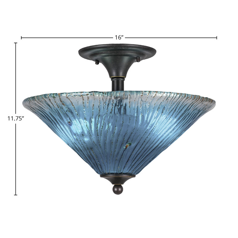 Semi-Flush 2 Bulbs With 16" Crystal Glass, Teal, Dark Granite