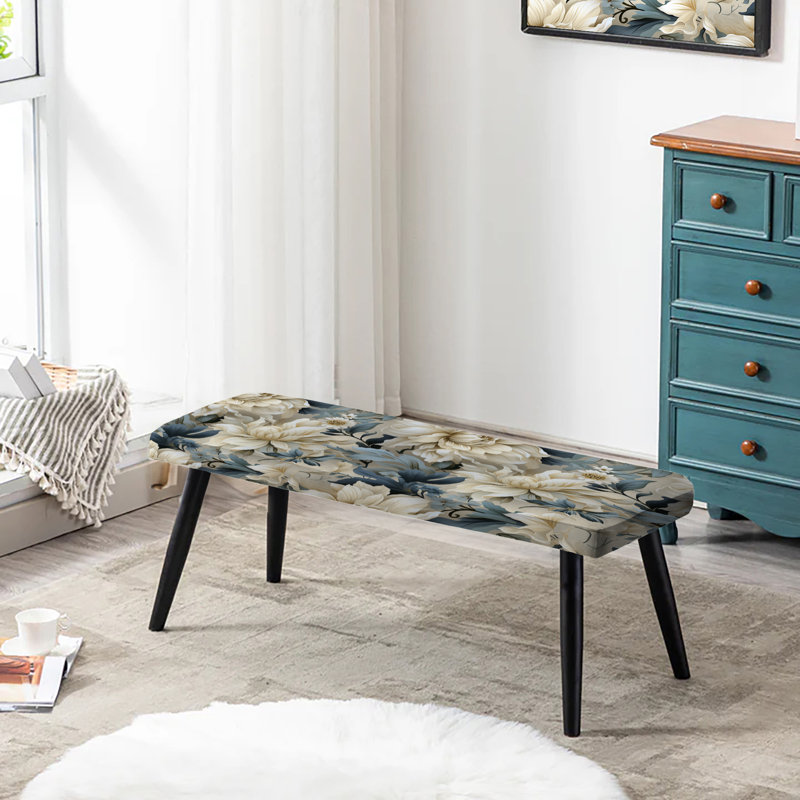 Banc rembourré arctique à motif floral noir, Motif victorien chic et urbain I