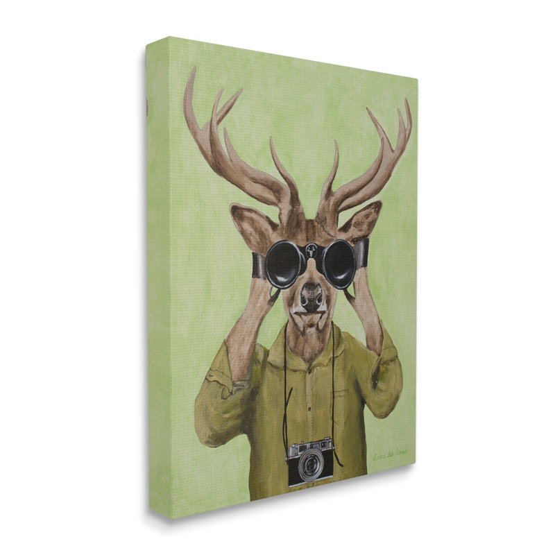 Drôle de jumelles mignonnes de cerf, peinture sur fond vert par Coco de Paris - Peinture, Toile tendue