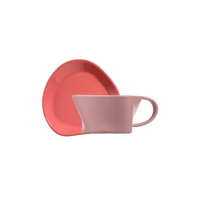 Ensemble de tasses à thé Elegant (2 pièces), porcelaine rose, 4,1 x 4,1 x 0,8 pouces | 100% porcelaine, va au lave-vaisselle et au micro-ondes | Parfait pour les amateurs de thé, design élégant pour la maison ou les cadeaux
