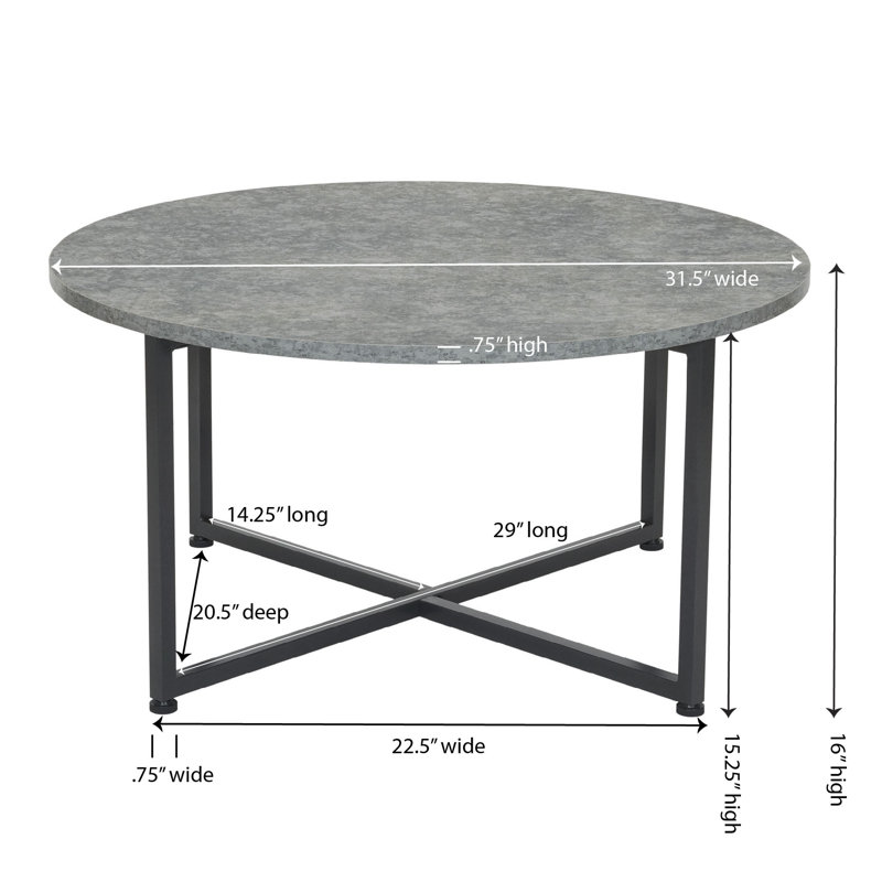 Gateshead Jamestown Round Coffee Table Rustic Wood Grain and Metal, Gray