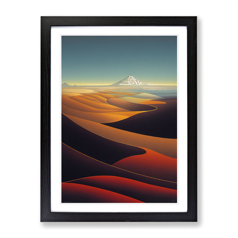 Landscape Abstract Mountains No.6 - Wall Art, Black Framed, 66cm H x 48cm W, White