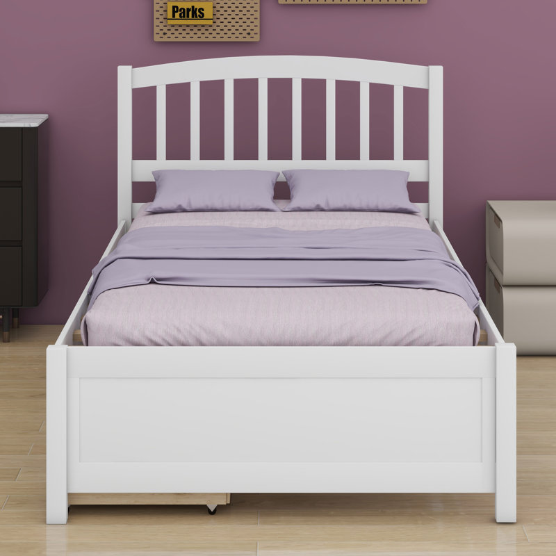 Base de lit plateforme avec tiroirs en bois, Blanc