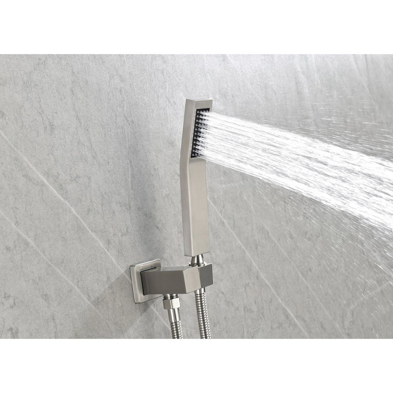Système de douche mural - Tête de pluie 12 po Débit d'eau accru Valve de contrôle de la simulation naturelle Finition nickel brossé Laiton et acier inoxydable Puissante expérience autonettoyante
