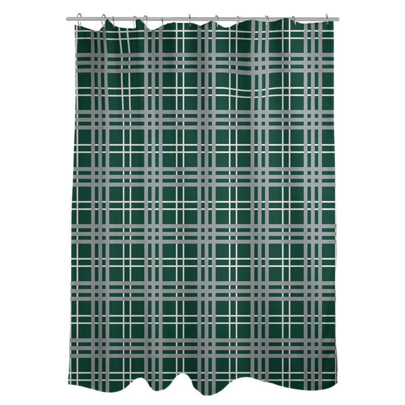 Rideau de douche simple à carreaux Los Angeles, Hunter Green/White/Gray