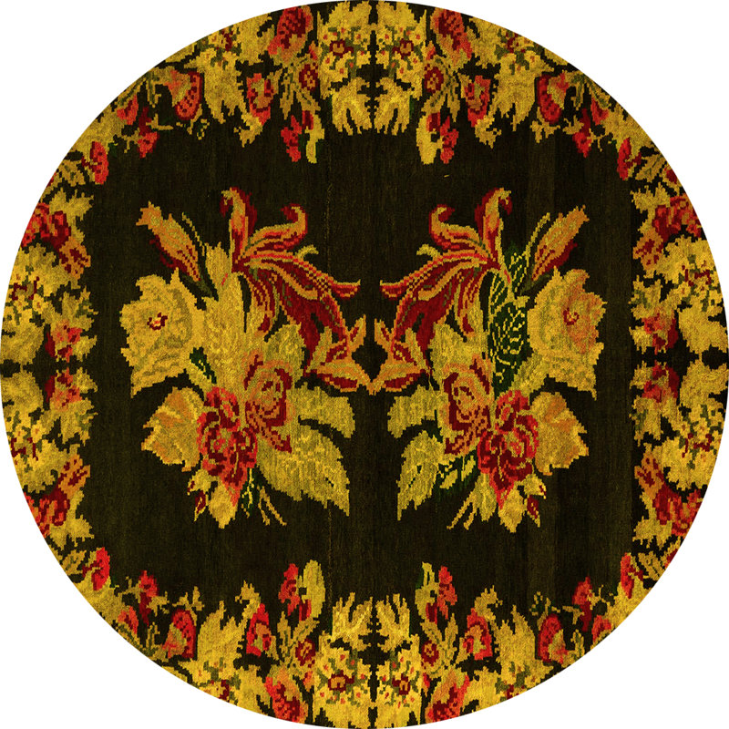 Tapis abstraits jaunes lavables à la machine Abstract 5390, Rond 4 pi