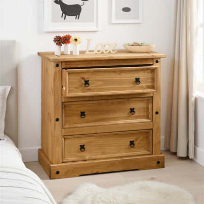Emerfield 3 Drawer 92Cm W Solid Wood Chest Of Drawers