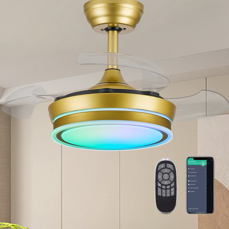 Ventilateur lustre en cristal 30 "Rgb, Doré