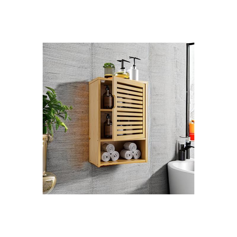 Bamboo Wall Mounted Required Bathroom Cabinet, Natural