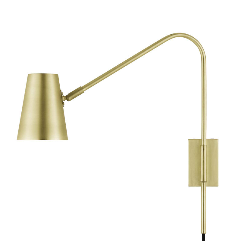 Satin Brass Adjustable Arm Wall Sconce with Metal Shade