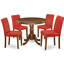 Ensemble de table de salle à manger 5 pièces pour 4 personnes comprenant une table de cuisine ronde avec piédestal et 4 chaises rembourrées en tissu de lin, acajou-1326178731-1243050145-1243050144