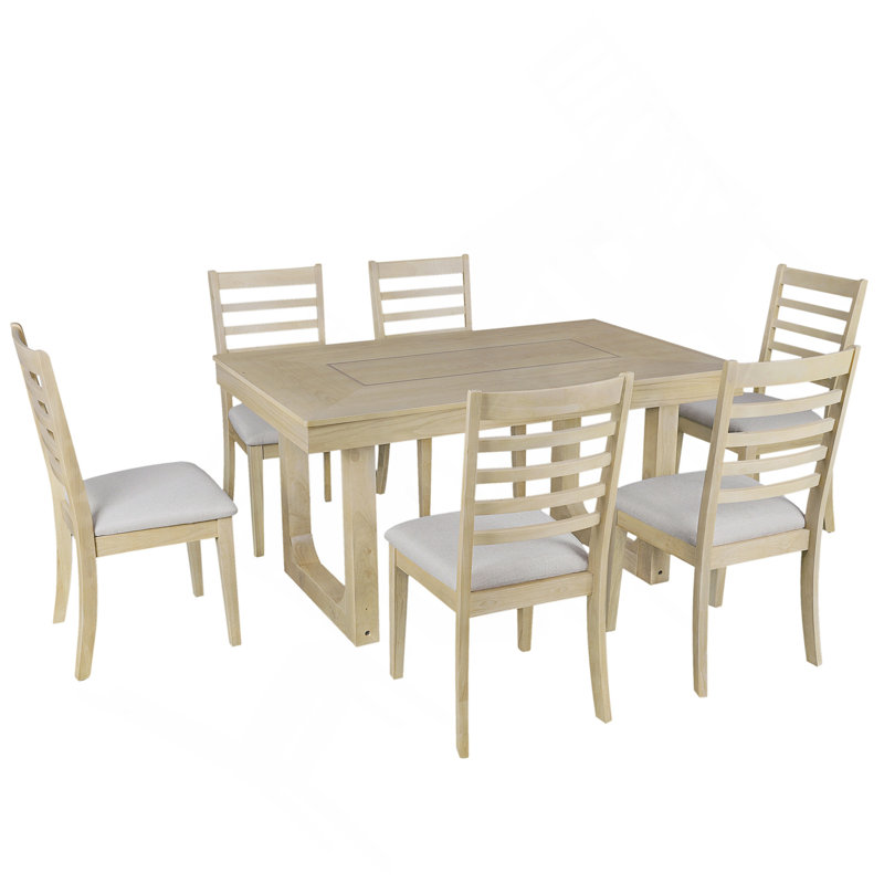 Ensemble de table de salle à manger extensible 7 pièces, table de ferme avec rallonge 18 ", table de cuisine rustique en bois 78" et chaises rembourrées 6 pièces, ensemble de table de salle à manger extensible pour salle à manger