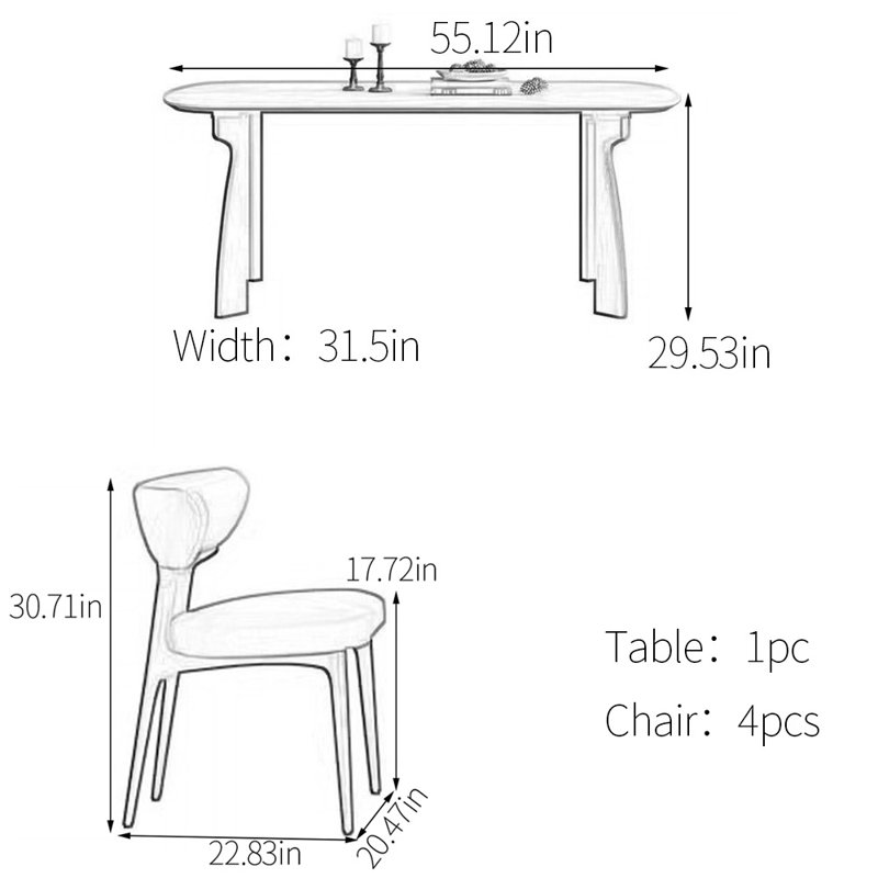 Ensemble de table de salle à manger Vintage, H 29,53 po x L 55,12 po x l 31,5 po