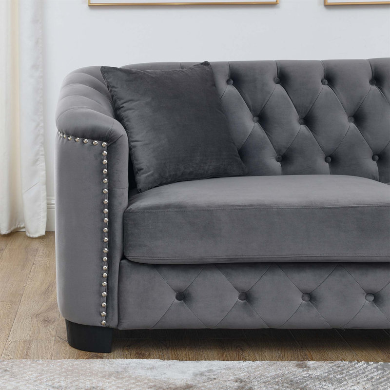 Canapé Hafid, Velours gris velours, H 30 po x l 77 po x P 31,5 po