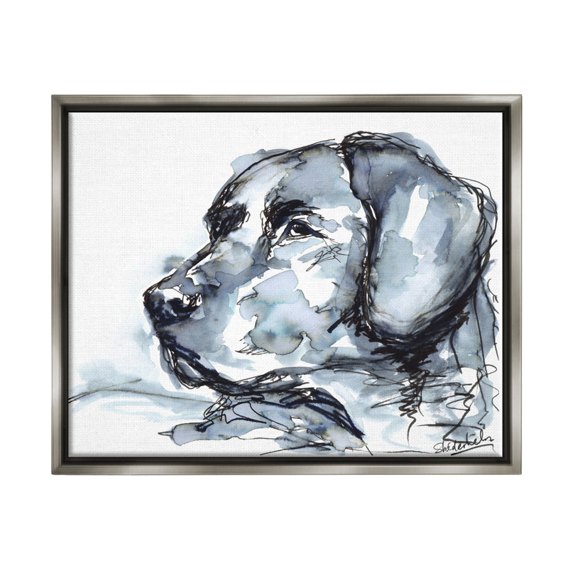 Aquarelle de chien par Kendra Shedenhelm, H 17 po x l 21 po x P 1,7 po, Cadre flottant gris lustré
