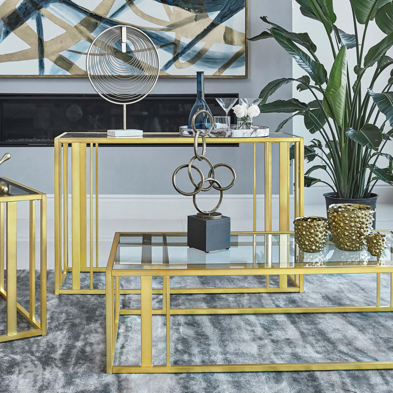 Finition contemporaine - Console de canapé d'entrée en verre Pensiero Laiton mat, Doré