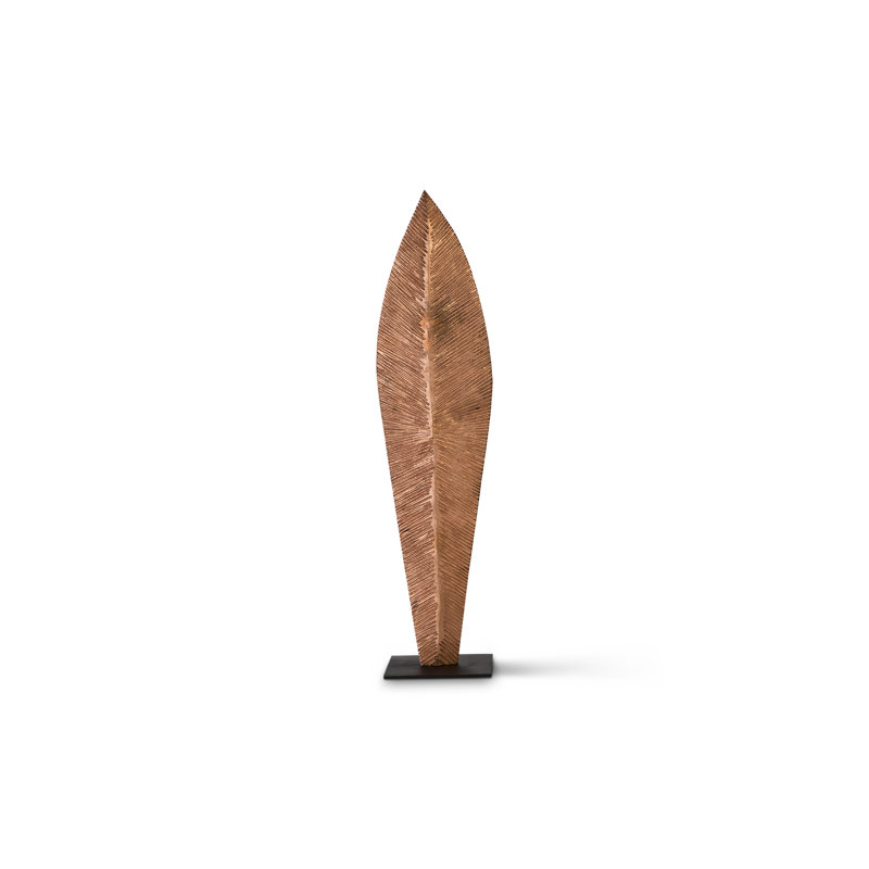 Feuille de sculpture sculptée sur pied, Feuille de cuivre, H 73 po x l 14 po x P 18 po
