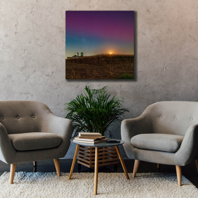  'Aurora Borealis Over Farm' by Epic Portfolio Canvas Wall Art, 37" x 37"