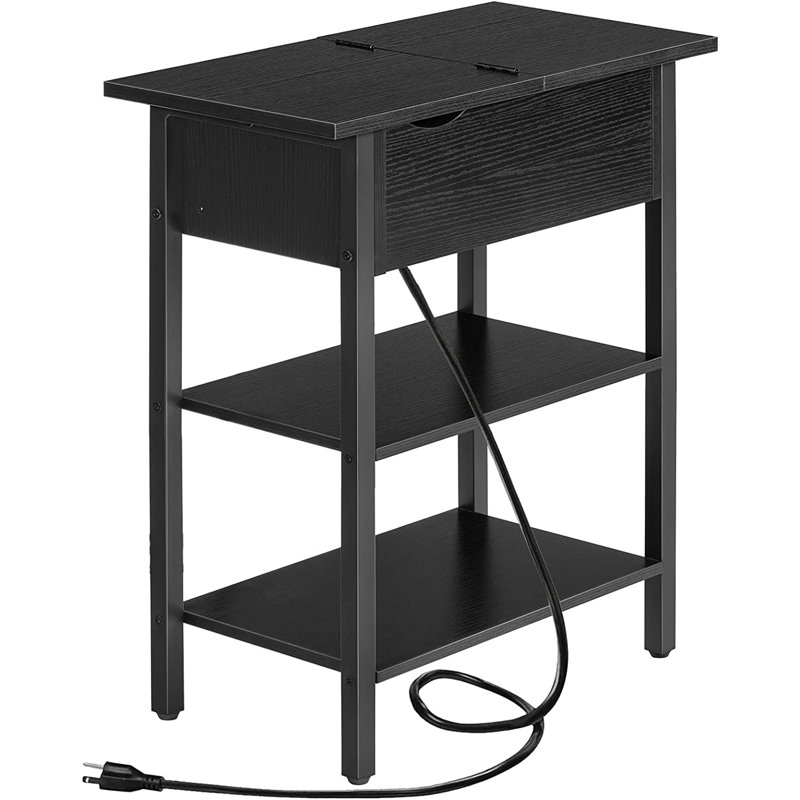 Mychele 25.2" Tall End Table with Storage and Charging Station, Black