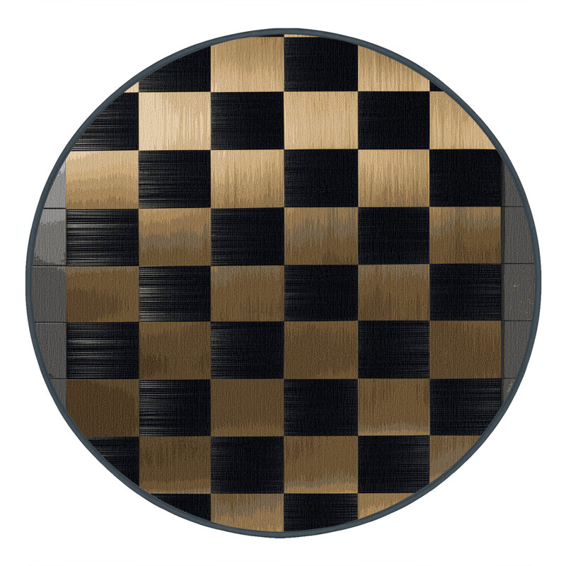 Tapis damier noir lavable à la machine, Rond 7 pi