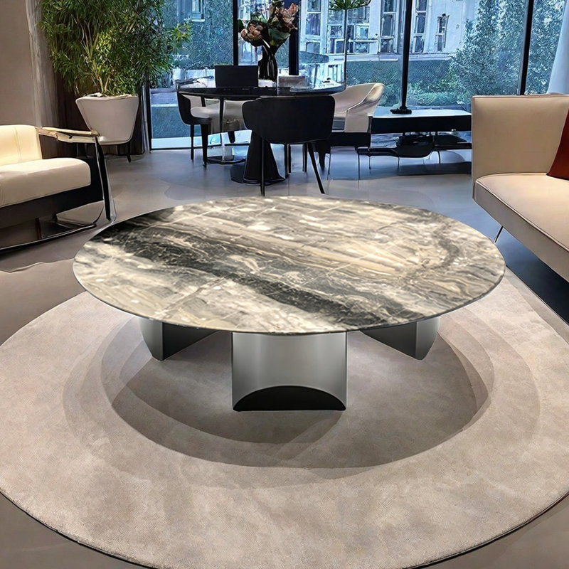 Stainless steel marble floating coffee table, 15" H x 47.2" L x 47.2" W