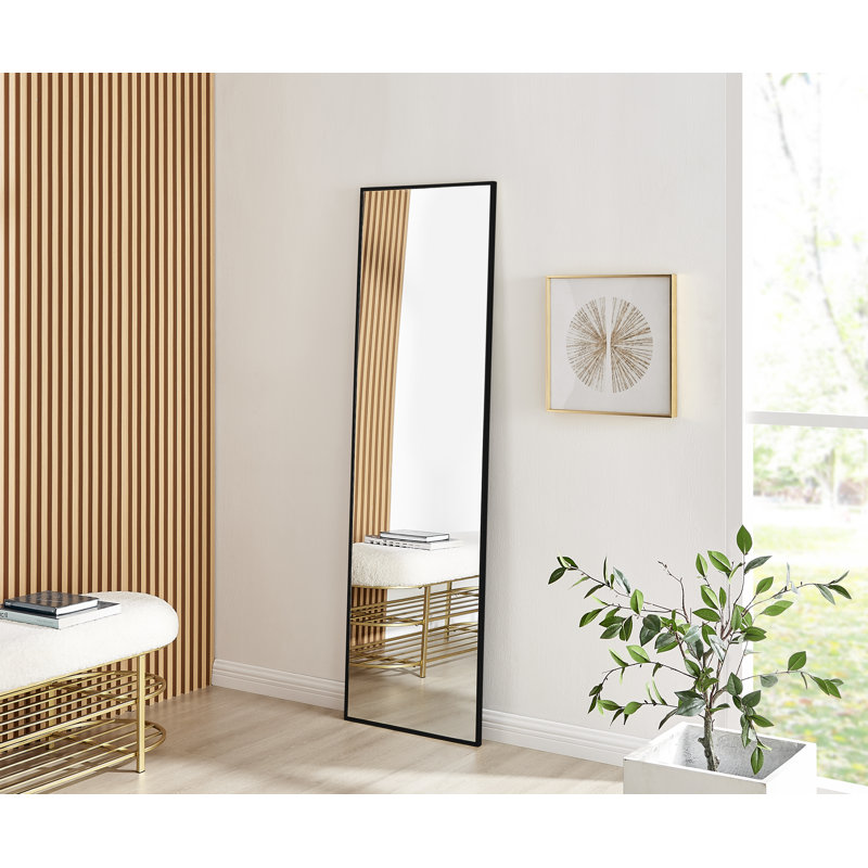 Alcantera Rectangle Metal Frame Wall Mirror Simple and Elegant Modern Design, Black, 170cm H x 50cm W