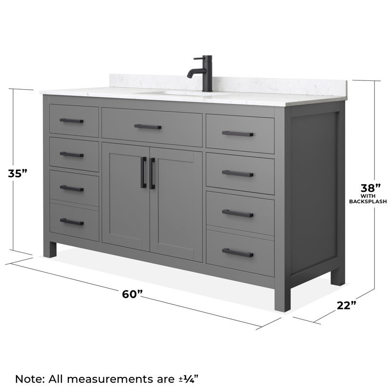 Beckett 60" Single Bathroom Vanity Set, Dark Gray, Carrara Cultured Marble, Matte Black
