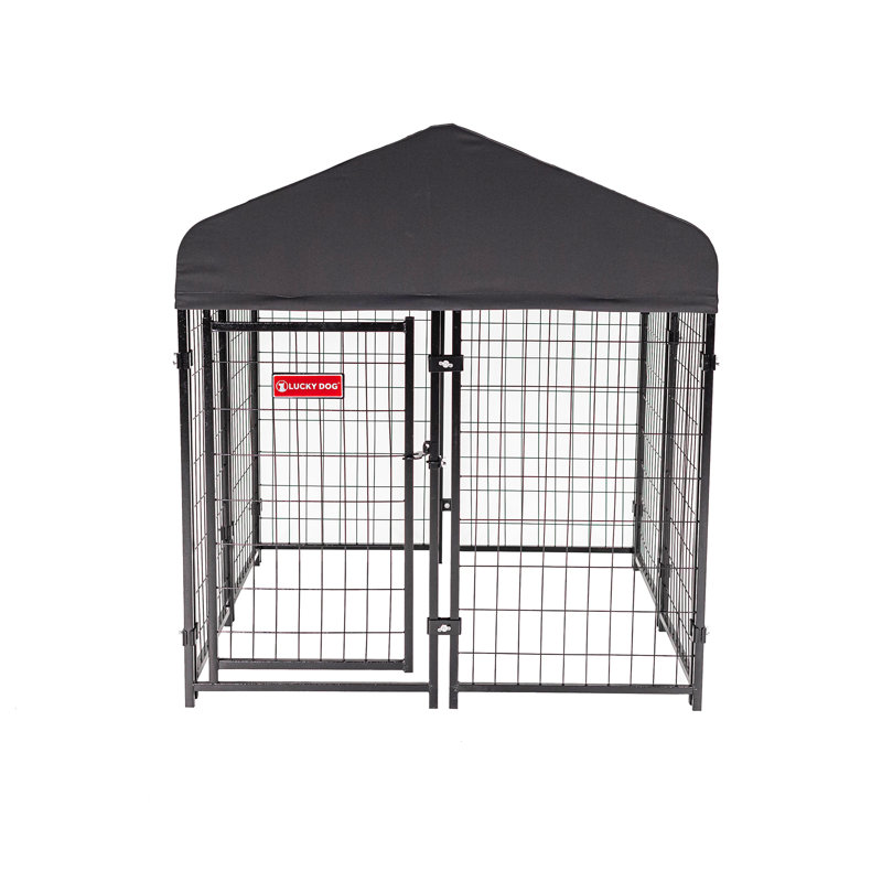 Gray Steel Frame Dog Kennel with Waterproof Canopy Roof