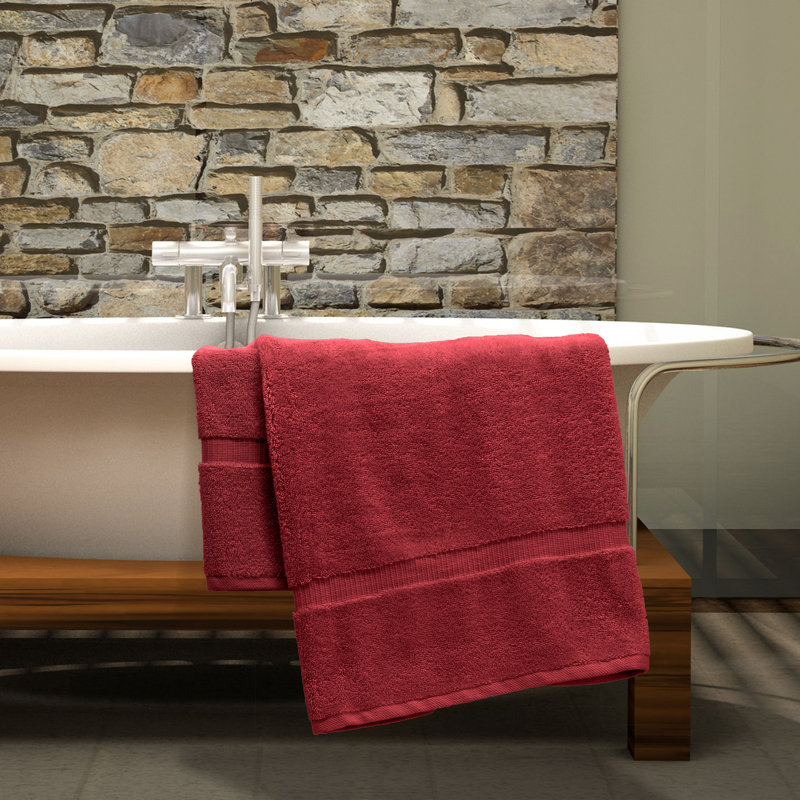 Ensemble de serviettes de bain en coton turc 2 pièces Wellston, Canneberge, 2