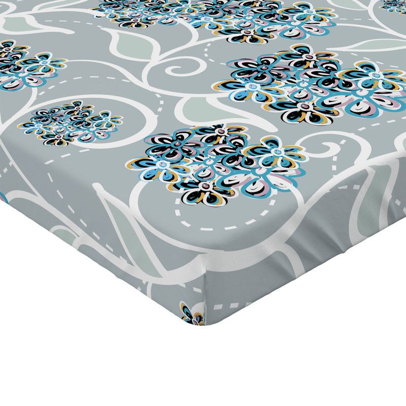 Drap-housse orange Ambesonne, Drap-housse de taille simple, Bleu ciel / gris / floral abricot