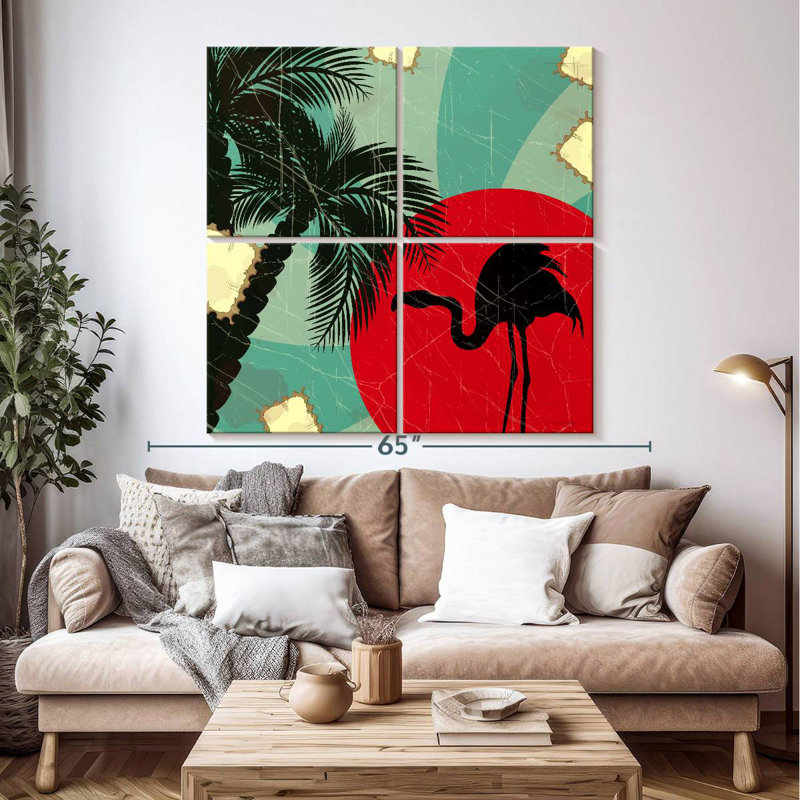 Brampt Retro Flamingo And Palm, 50" H x 50" W