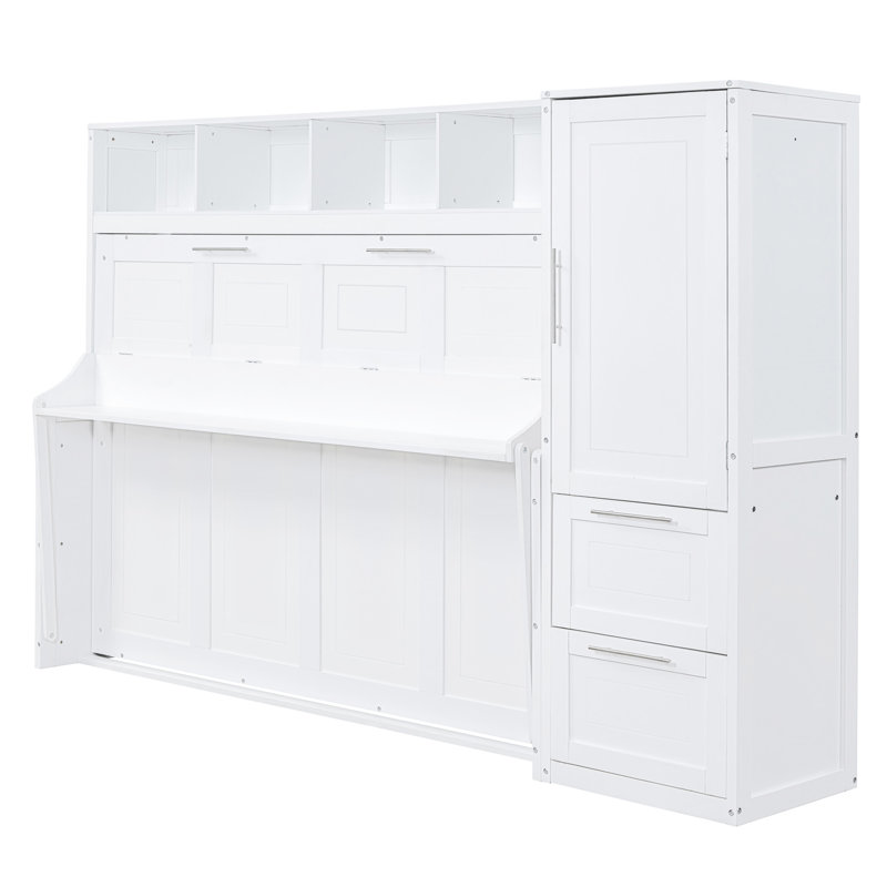 Lit pour grand lit avec tiroirs et rangement - Grand lit blanc fonctionnel Elegance