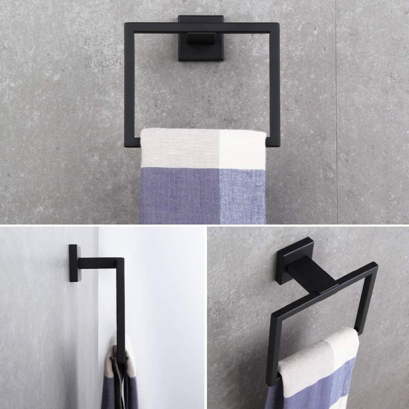 Porte-serviette de salle de bain en acier inoxydable 304 - Support mural noir mat très résistant