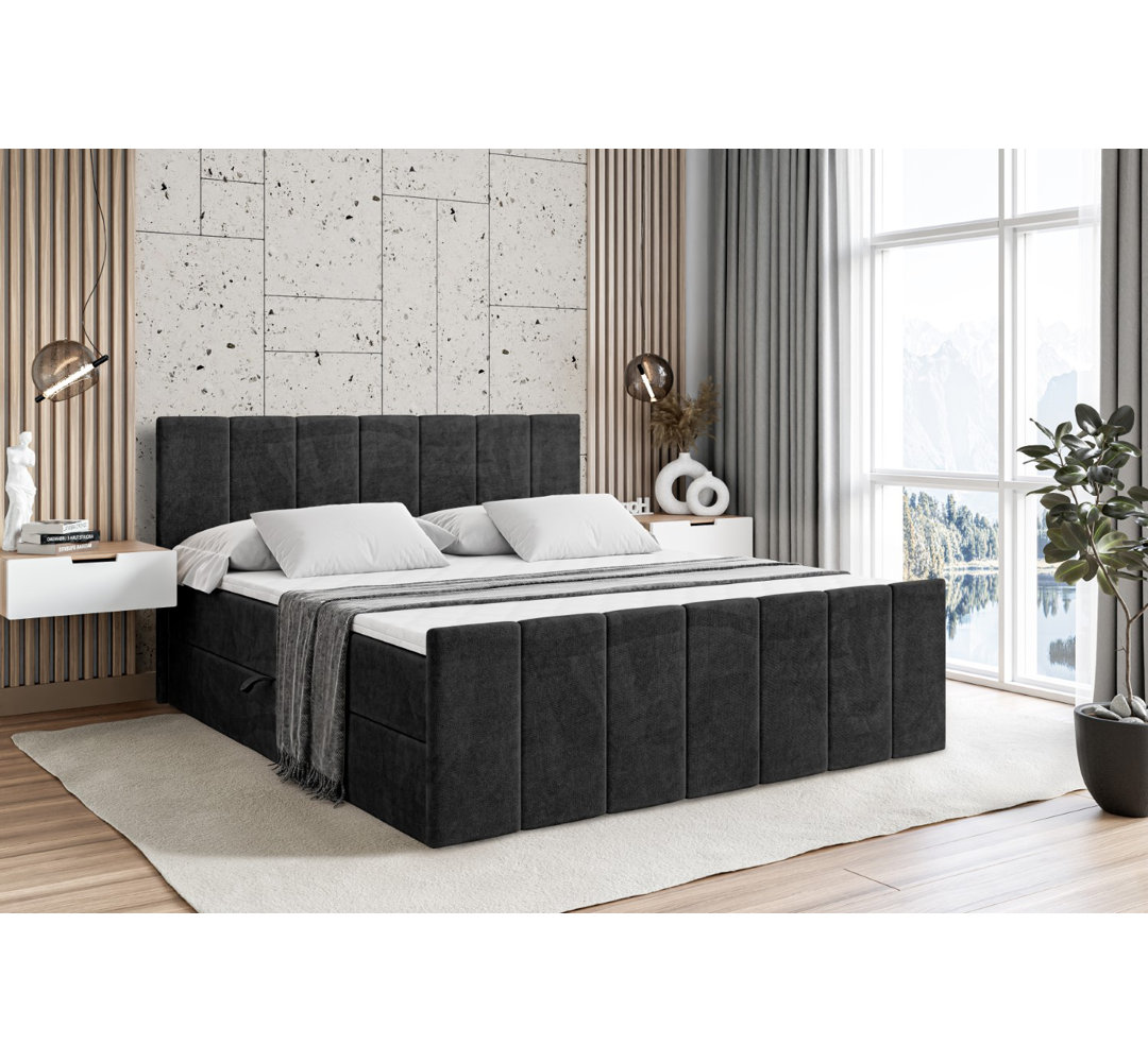 Boxspringbett mit Bettkasten und Topper