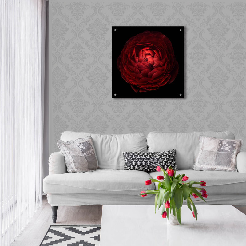 Art mural épique «Red Flower on Black 05» par Tom Quartermaine, H 24 po x l 24 po x P 0,2 po
