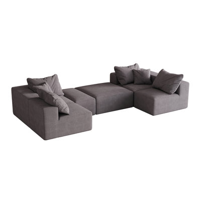 Modern Upholstered Sectional Boneless Couch Set,Modular 132" L Shaped Sectional Living Room Sofa Set With 6 Pillows,Free Combination Sofa Couch For Living Room,Bedroom