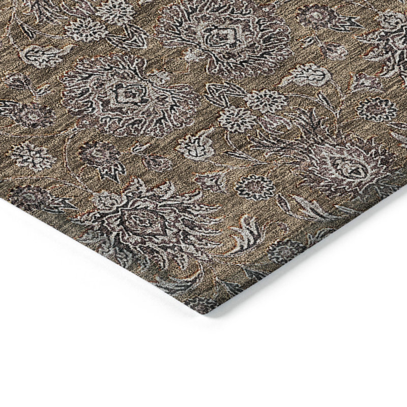 Tapis d'intérieur lavable à motif floral gris 3 pi x 5 pi