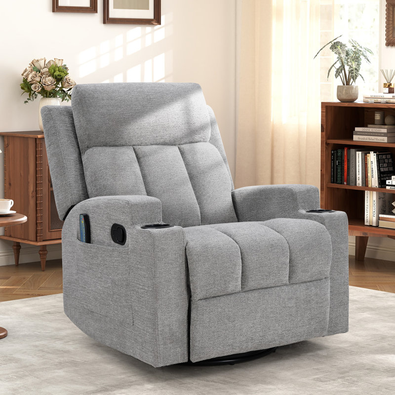 33" Wide Massage Swivel Glider Recliner with Heat Function & Cup Holders, Gray