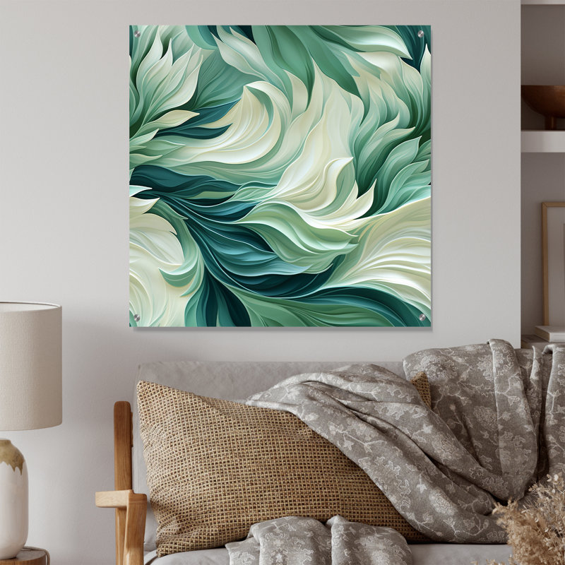 «Seafoam Serenity Tropical» - Art mural acrylique côtier moderne, H 16 po x l 16 po