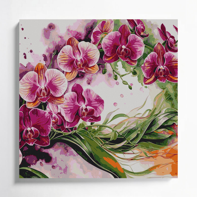 Orchidées hawaïennes, art mural sur toile grise, H 12 po x l 12 po