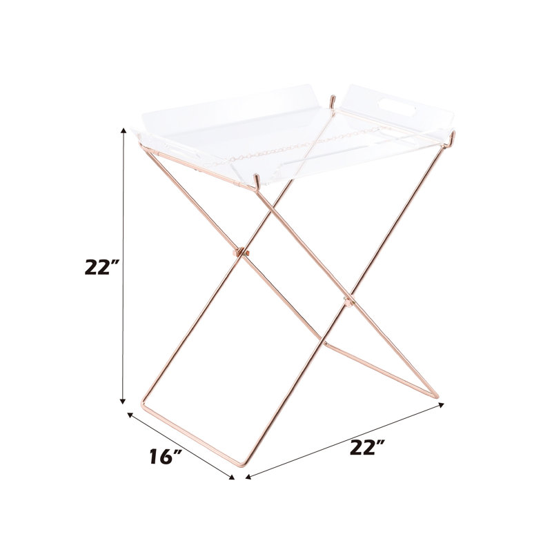 Table-plateau rectangulaire non pliable avec base amovible en acrylique transparent de 5 mm en forme de «x» en métal transparent de 8 mm, dimensions de 22 po, profondeur de 16 po, capacité de 100 lb avec poids pliable, large, haut, profond