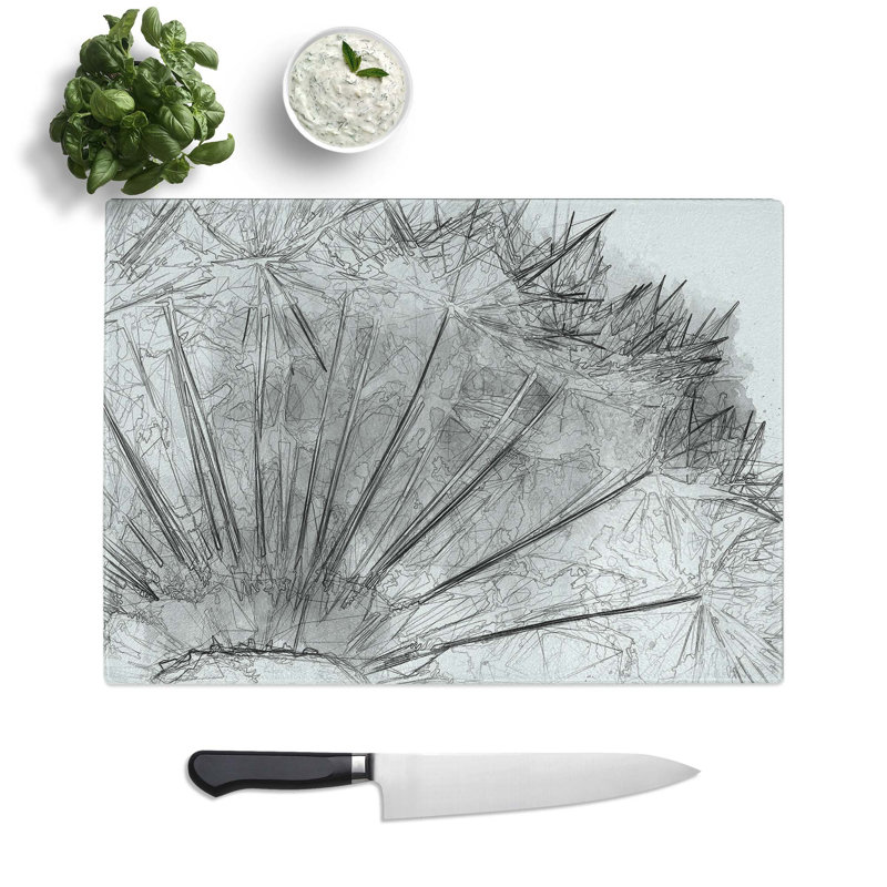 Tempered Glass Dandelion Seed Sketch Chopping Board, 28.5 cm W x 20 cm L