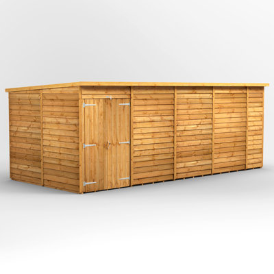 Powersheds 18 x 8ft Timber Overlap Windowless Pent Garden Shed, Double Doors