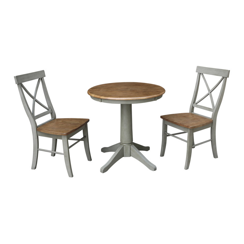 Ensemble de salle à manger en bois massif 3 pièces Donivan, Hickory / pierre