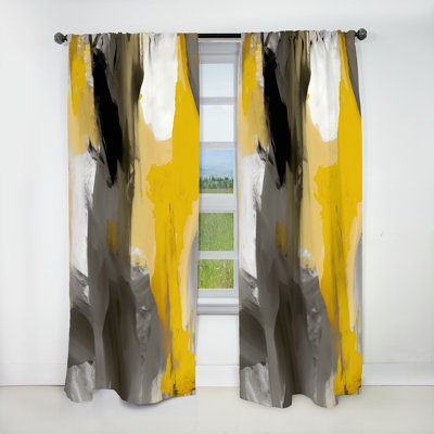 Mustard Yellow And Vivid Grey II - Abstract Blackout Curtain - 1 Panel