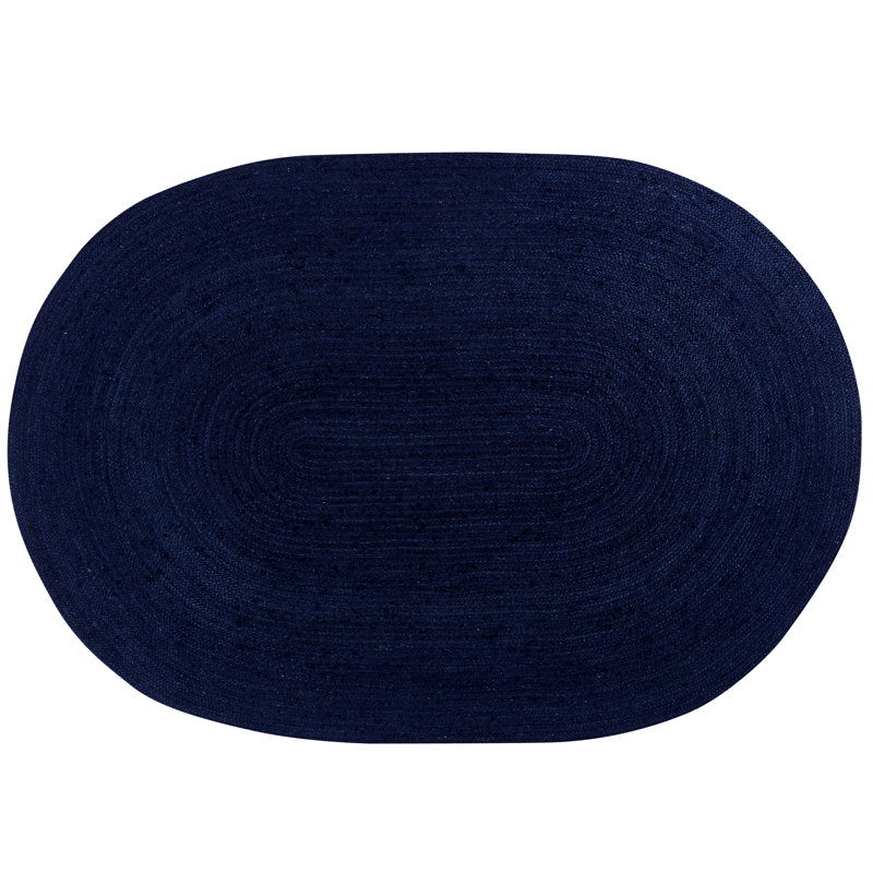 Tapis bleu marine en jute tissé à la main, Ovale 2 pi x 3 pi