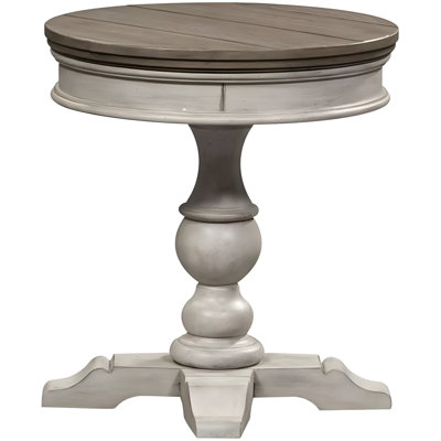 Liberty Furniture Heartland Found Pedestal Chair Side Table With X-Base, Turned Legs And Pedestal In Antique White Finish With Tobacco Tops